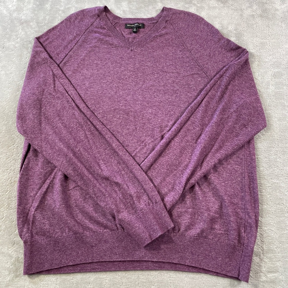 Banana Republic Sweater Men XL Purple Heather V Neck Raglan Office Casual Preppy